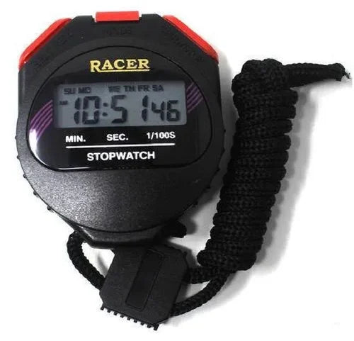 Real Instruments Racer Digital Stopwatch with Precision Timing, 1/100th Second Accuracy, 24-Hour Time Display, Multi-Function Mode, Alarm Feature, Ergonomic Design for Sports, Fitness, and Educational Applications