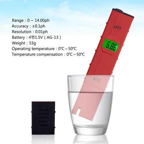 Real Instruments Digital Red PH Test Pen Auto Temperature Compensation PH Meter, PH Tester, for Swimming Pool Food Beverage, PH-01