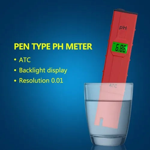Real Instruments Digital Red PH Test Pen Auto Temperature Compensation PH Meter, PH Tester, for Swimming Pool Food Beverage, PH-01