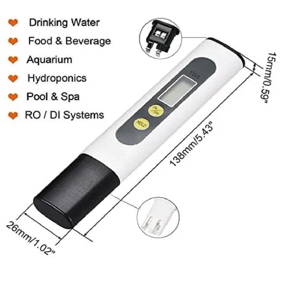 Real Instruments Digital TDS-2 Total Dissolved Solids Meter with High-Accuracy Measurements, Wide Range, Automatic Temperature Compensation, Durable Waterproof Design and Compact, Water Quality Testing in Industrial, Environmental & Aquatic Applications