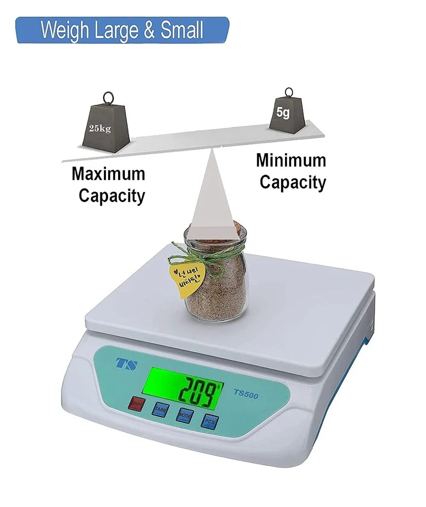 Real Instruments Multipurpose Electronic Digital Weighing Scale Weight Machine TS-500 Kitchen Weight Measuring Machine Digital Weighing Scale for Laboratories, Research Purpose - Capacity 1 Gram to 30 KG