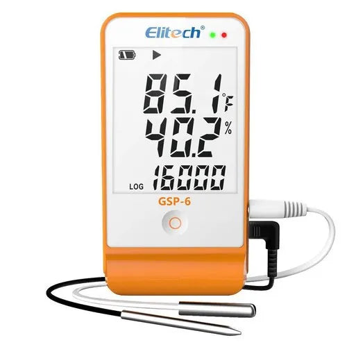 Real Instruments Elitech GSP-6 Digital Temperature and Humidity Data Logger Detachable Dual Probes -40℉ to 158℉ Max Accuracy up to ±0.6℉ Audio Alarm Max/Min Value Large LCD Display, Multi-Use,  GSP-6