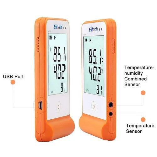 Real Instruments Elitech GSP-6 Digital Temperature and Humidity Data Logger Detachable Dual Probes -40℉ to 158℉ Max Accuracy up to ±0.6℉ Audio Alarm Max/Min Value Large LCD Display, Multi-Use,  GSP-6