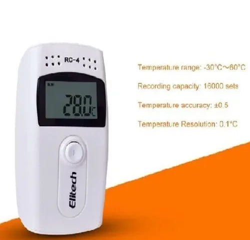 Real Instruments Elitech RC-4 High-Precision Temperature Data Logger with Wide Measurement Range, Large Memory Capacity, USB Connectivity, LCD Display, Replaceable Battery & Automatic PDF/Excel Report Generation for Cold Chain, Medical, Food & Industrial