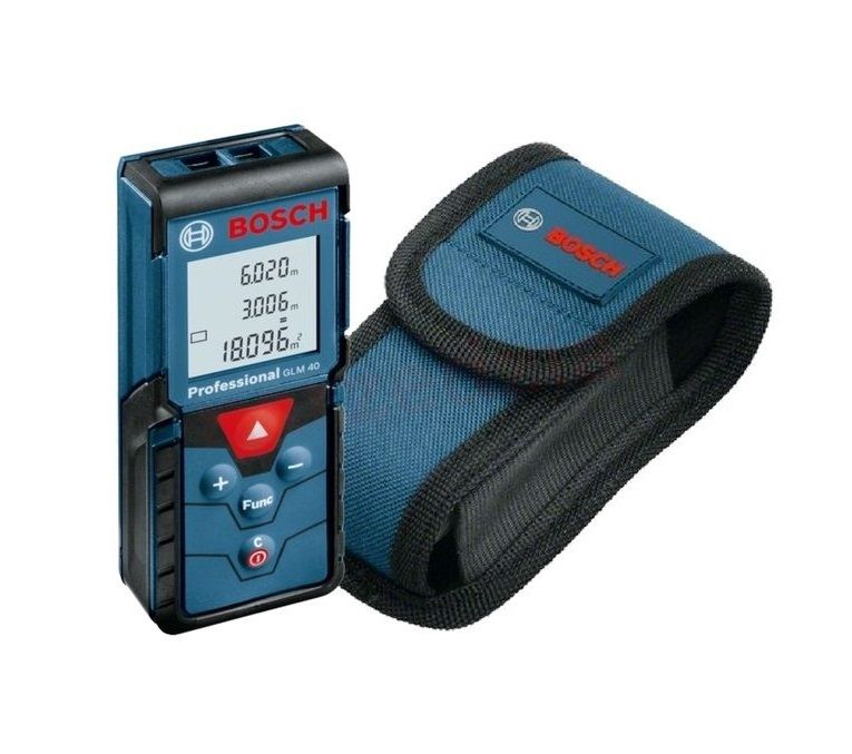 Bosch GLM 40 Professional Laser Distance Meter with High-Precision Measurement, 40m Range, Backlit LCD Display, Multiple Measurement Modes, and Durable Compact Design for Construction and Industrial Use, GLM 40