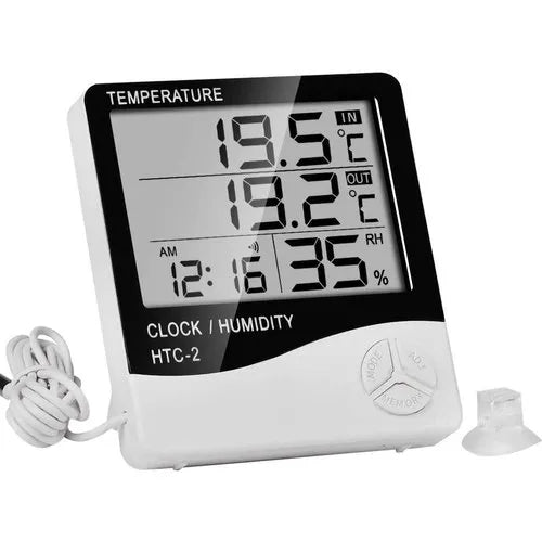 Real Instruments HTC-2 Plastic Digital Indoor Cum Outdoor Thermometer Hygrometer with Temperature Humidity Meter Tester Accurate Temperature Indicator Wall Mounting LCD Digital Monitor for Indoor