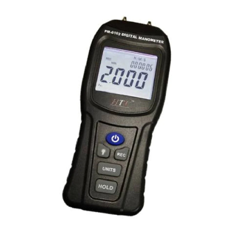 HTC PM-6102 Digital Manometer - Ultra-Precision Pressure Measurement Instrument with Multi-Unit Compatibility, Backlit LCD Display, Compact Ergonomic Design, and Enhanced Accuracy for Monitoring up to 2 PSI