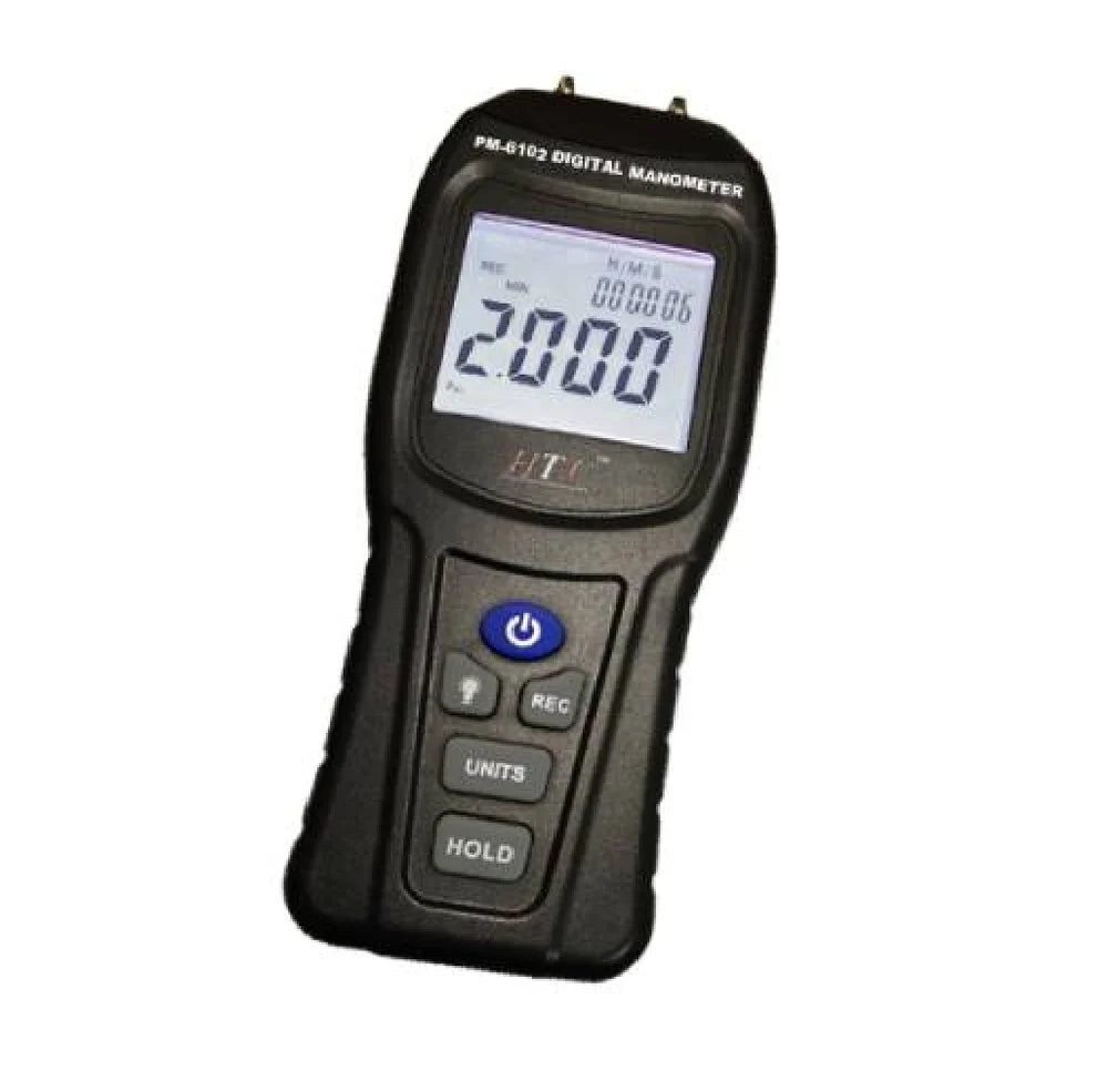 HTC PM-6102 Digital Manometer - Ultra-Precision Pressure Measurement Instrument with Multi-Unit Compatibility, Backlit LCD Display, Compact Ergonomic Design, and Enhanced Accuracy for Monitoring up to 2 PSI