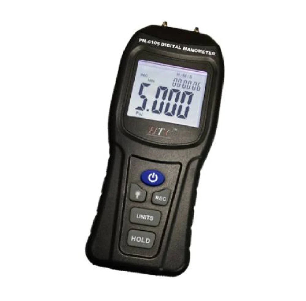 HTC PM-6105 Digital Manometer - High-Precision Pressure Measurement Device with Multi-Unit Capability, Backlit LCD Display, Compact Design, and Enhanced Portability for Accurate Monitoring up to 5 PSI