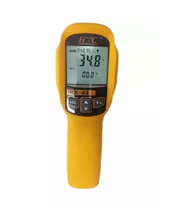 HTC IRX-63 High-Precision Infrared Thermometer with Dual-Laser Targeting, Wide Temperature Range, Non-Contact Digital Measurement, Adjustable Emissivity, Fast Response Time, Backlit LCD Display, and Long-Distance Spot Ratio, IRX-63