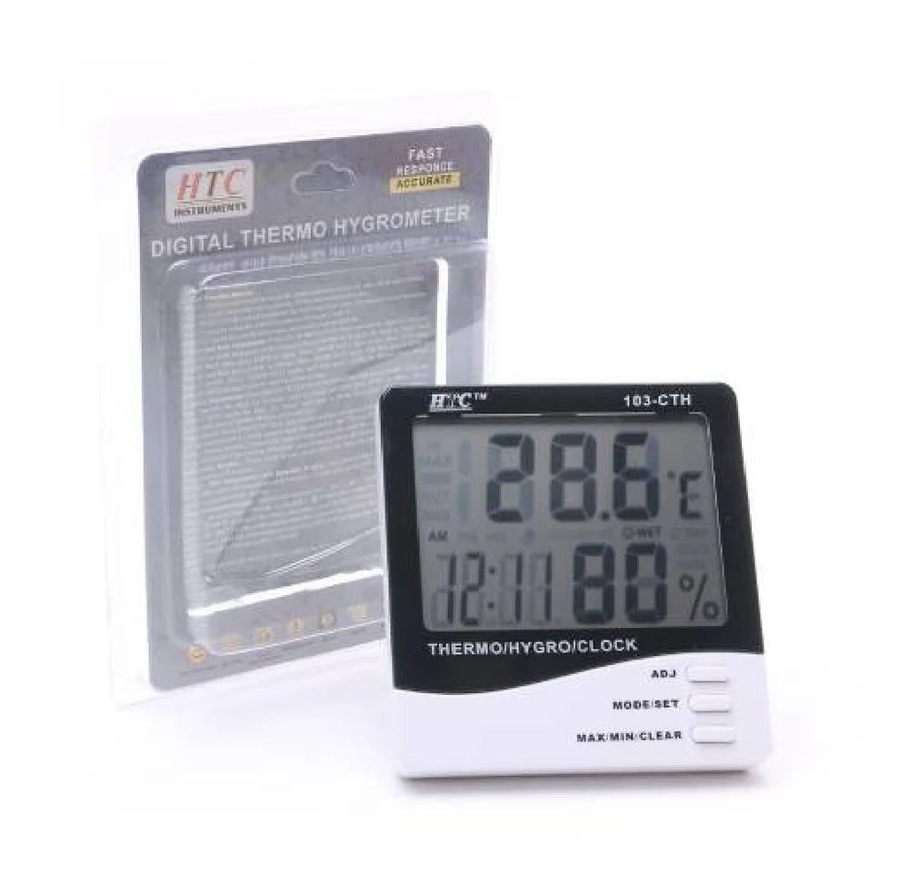 HTC 103-CTH Digital Thermo Hygrometer with Simultaneous Temperature, Humidity, and Time Display, Comfort Index, Memory Function, Calendar, and Alarm Feature for Home, Office, and Industrial Use
