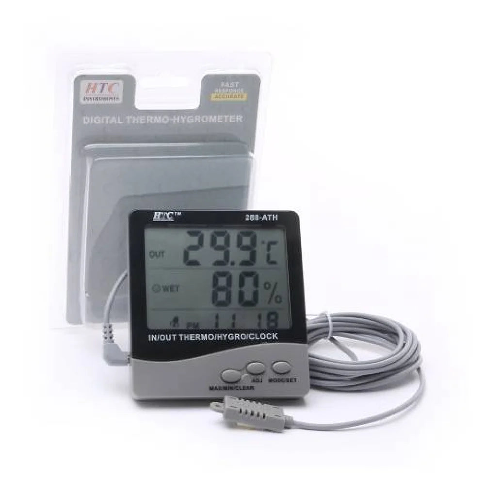 HTC 288-ATH Digital Thermo Hygrometer with Temperature, Humidity, and Time Display, Comfort Index, Memory Function, Calendar and Alarm, and Large LCD Screen for Home, Office, and Industrial Use