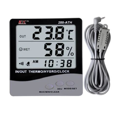 HTC 288-ATH Digital Thermo Hygrometer with Temperature, Humidity, and Time Display, Comfort Index, Memory Function, Calendar and Alarm, and Large LCD Screen for Home, Office, and Industrial Use