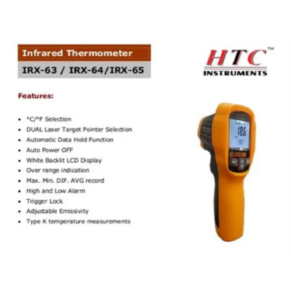 HTC IRX-65 Infrared Thermometer with Dual-Laser Targeting, Non-Contact Digital Measurement, Adjustable Emissivity, Ultra-Fast Response Time, High Distance-to-Spot Ratio, Backlit LCD Display & Precision Temperature Monitoring, IRX-65
