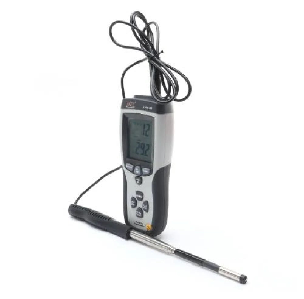 HTC AVM-08 Digital Hot Wire Anemometer with Telescopic Probe, Backlit LCD Display, Multi-Unit Wind Speed & Airflow Measurement in m/s, km/h, ft/min, mph & knots, Temperature Sensing, Max/Min Recording, Data Hold Function, Auto Power Off