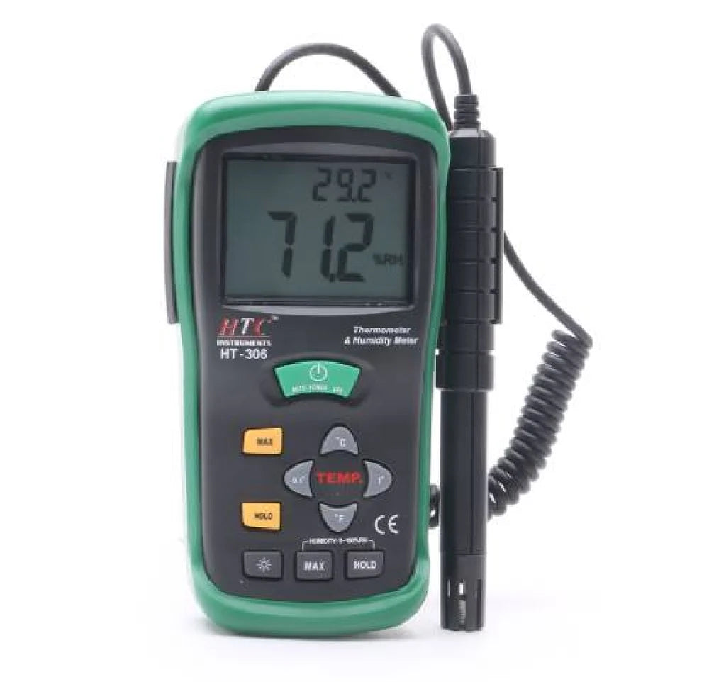 Real Instruments HTC HT-306 Advanced Thermo Hygrometer with Dual Digital LCD Display, Wide Temperature and Humidity Range, Fast Response, and Precision Measurement for Industrial, Laboratory, and HVAC Applications