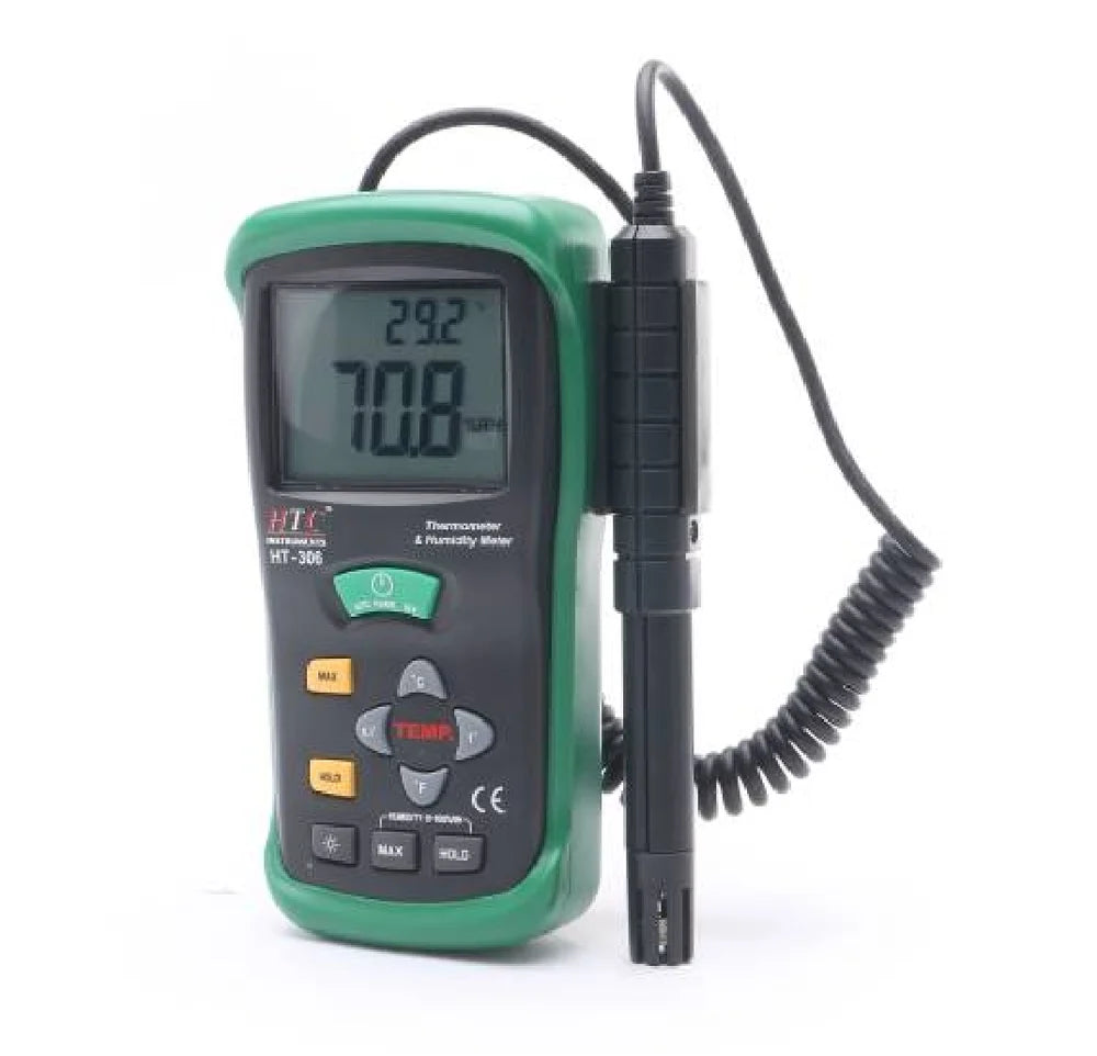 HTC HT-306 Advanced Thermo Hygrometer with Dual Digital LCD Display, Wide Temperature and Humidity Range, Fast Response, and Precision Measurement for Industrial, Laboratory, and HVAC Applications