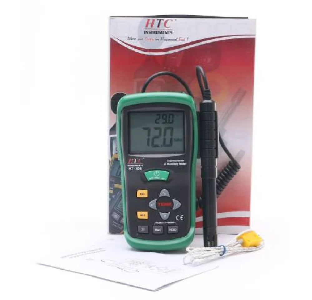 Real Instruments HTC HT-306 Advanced Thermo Hygrometer with Dual Digital LCD Display, Wide Temperature and Humidity Range, Fast Response, and Precision Measurement for Industrial, Laboratory, and HVAC Applications