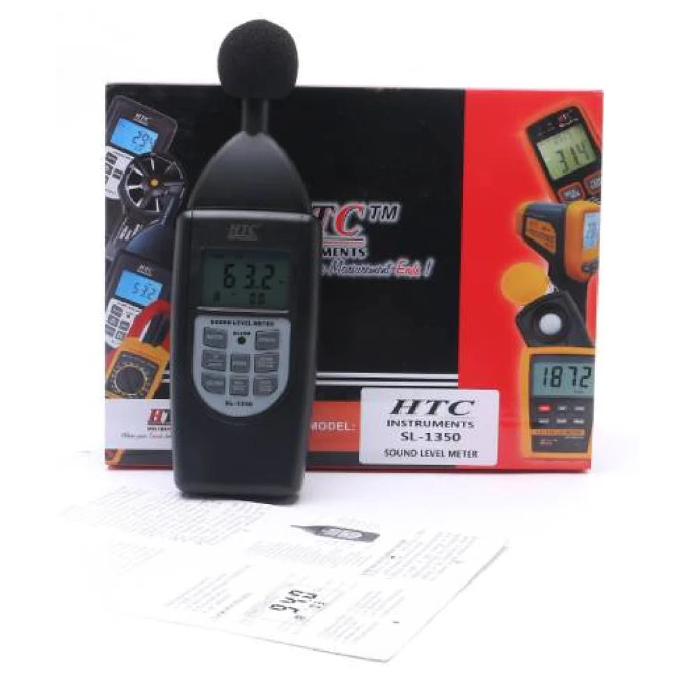HTC Digital Sound Level Meter Model SL-1350 with A, C & Flat Frequency Weighting, LCD Display, and Adjustable Response Time for Accurate Sound Pressure Level Measurement in Industrial, Environmental, and Occupational Applications, SL-1350