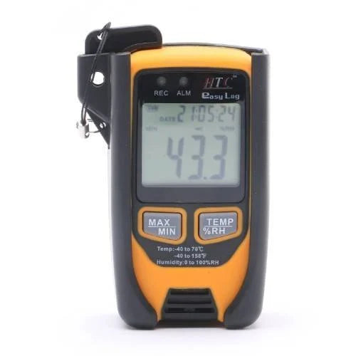HTC Easy Log High-Precision Temperature and Humidity Data Logger with Wide Measurement Range, Large Memory Capacity, Customizable Sampling Intervals, USB Connectivity, LED Indicators, Replaceable Battery, and Automatic Report Generation