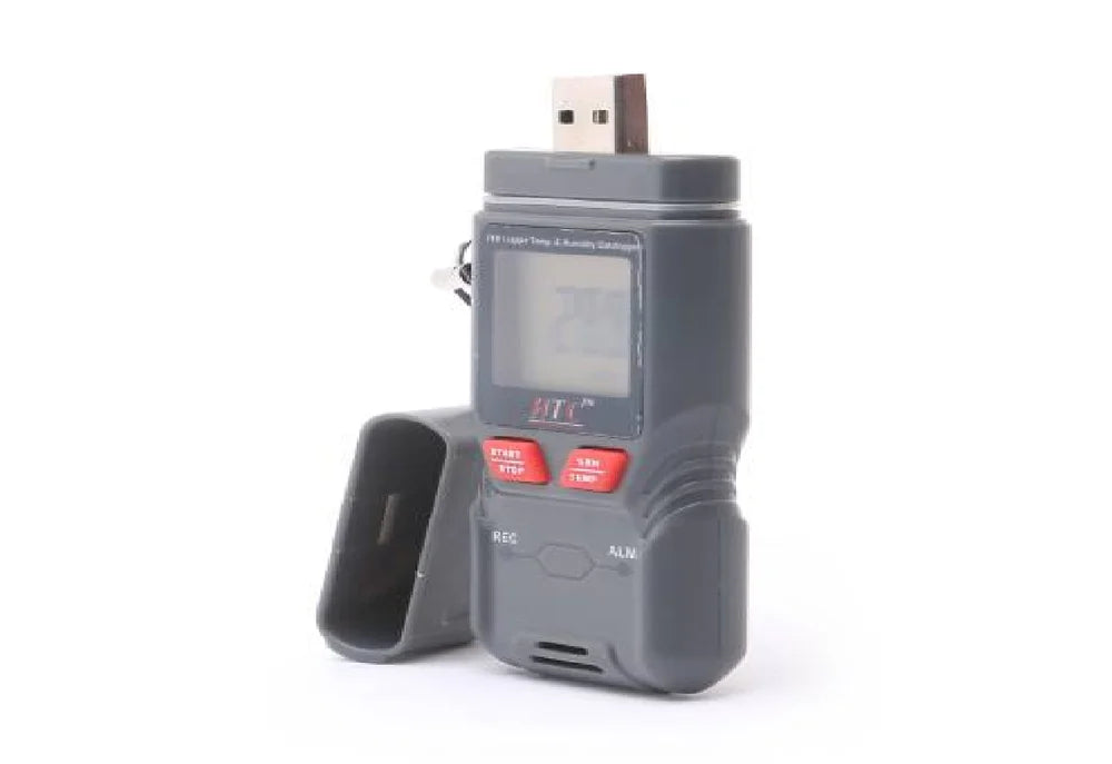 HTC PDF LOG Advanced Humidity and Temperature Data Logger with High-Precision Sensors, Wide Measurement Range, Large Data Storage Capacity, USB Connectivity, Automatic PDF Report Generation, LCD Display, and Long Battery Life