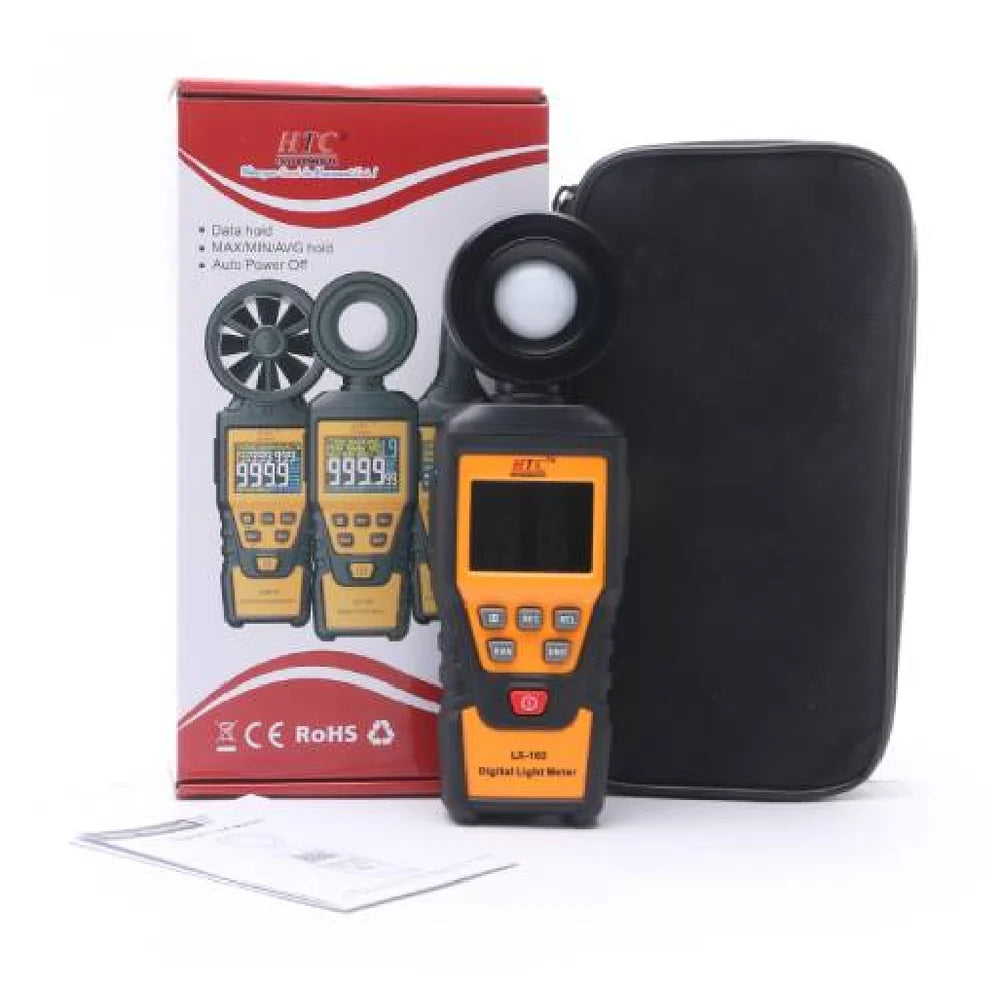 HTC Digital Lux Meter Model LX-103 for Precise Illuminance Measurement with a Wide Range of 0 to 200,000 Lux, High Accuracy, Large LCD Display with Backlight and Bar Graph, Data Hold Function and Auto Power-Off, LX-103