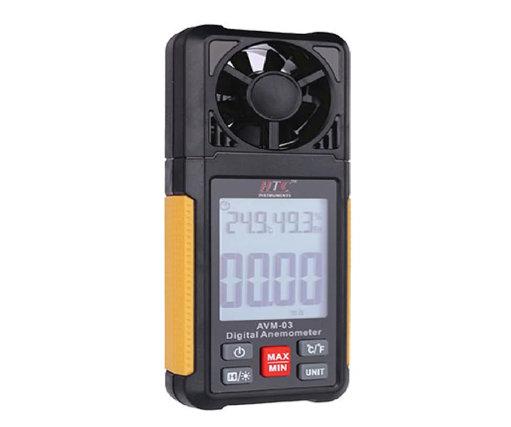 HTC AVM-03 Digital Anemometer with Multi-Unit Wind Speed Measurement, Airflow and Temperature Sensing, Max/Min Recording, Data Hold Function, Auto Power Off & LCD Display for HVAC, Industrial, Environmental & Outdoor Applications, AVM-03