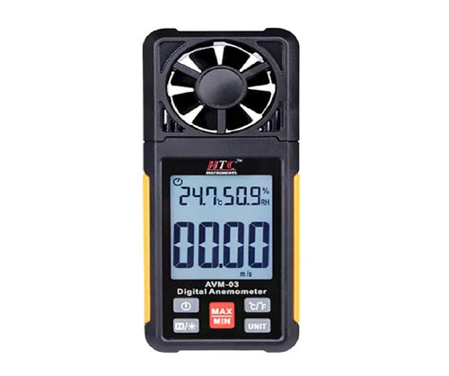 HTC AVM-03 Digital Anemometer with Multi-Unit Wind Speed Measurement, Airflow and Temperature Sensing, Max/Min Recording, Data Hold Function, Auto Power Off & LCD Display for HVAC, Industrial, Environmental & Outdoor Applications, AVM-03