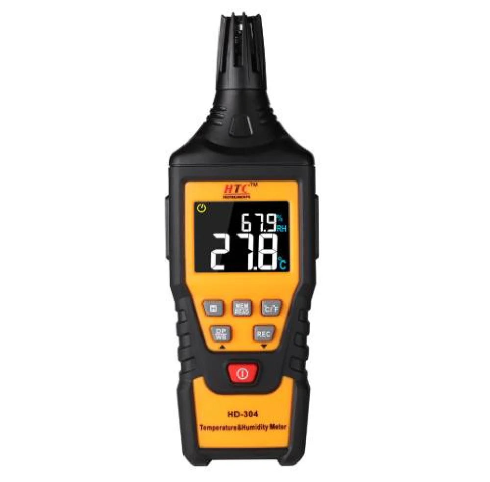 HTC HD-304 Advanced Temperature and Humidity Meter with Dew Point and Wet Bulb Measurements, Large Backlit LCD, Fast Response Time, and Data Logging Capability for HVAC, Industrial, and Environmental Applications