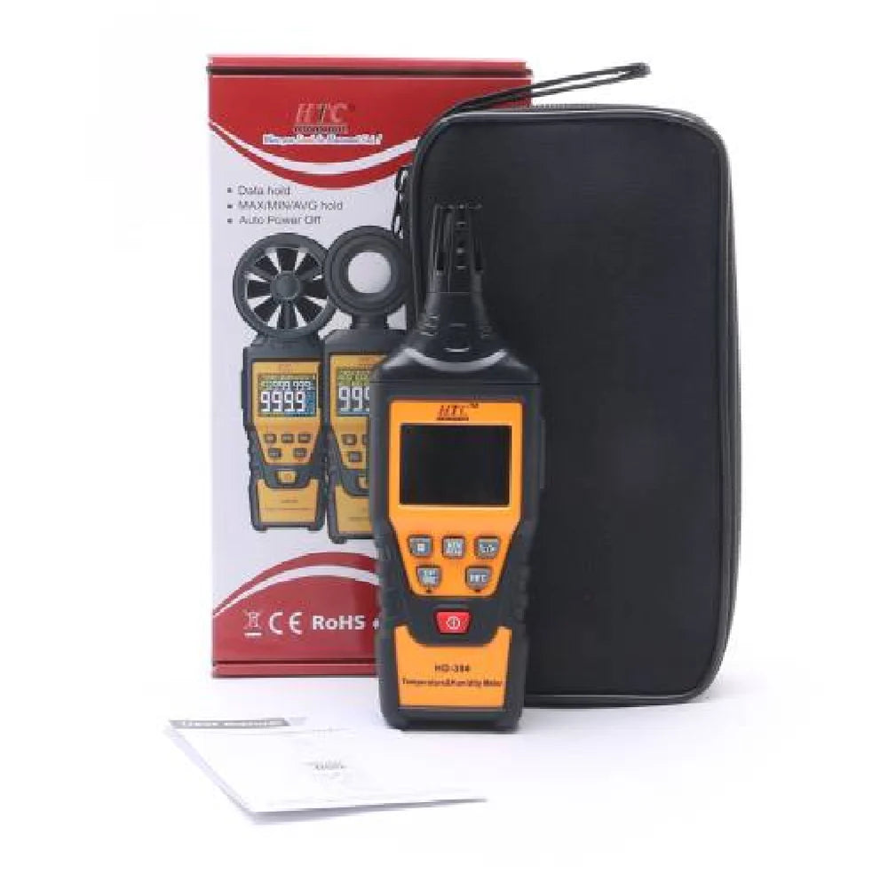 HTC HD-304 Advanced Temperature and Humidity Meter with Dew Point and Wet Bulb Measurements, Large Backlit LCD, Fast Response Time, and Data Logging Capability for HVAC, Industrial, and Environmental Applications