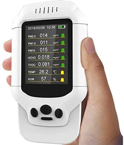 Real Instruments Indoor Air Quality Monitor, HCHO Formaldehyde Detector, Temperature Reader, Pollution Tester & Sensor, Measure TVOC Volatile Organic Compound, PM1.0 PM2.5 PM10 Particulate, AQM-06