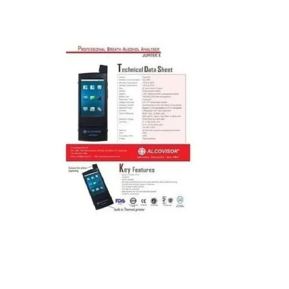 Real Instruments Jupiter X Professional Digital Alcohol Breath Tester with Advanced Fuel Cell Sensor Technology, 4.3-Inch Touchscreen Display, Built-in Camera, Thermal Printer, GPS Tracking, 4G Wi-Fi Connectivity, BAC & Large Data Storage Capacity, AT-09