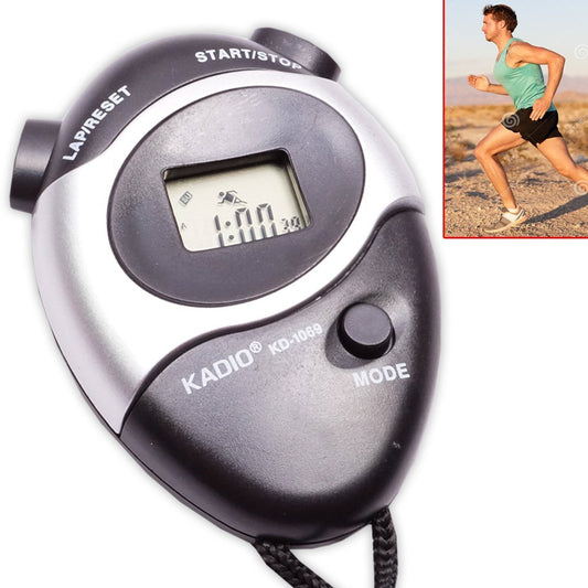 Real Instruments Kadio KD-1069 Digital Stopwatch with 1/100th Second Precision, 23-Hour Timing Capacity, Alarm and Date Function, 12/24 Hour Format, Lightweight Design with Neck Cord for Sports, Fitness, and Educational Use