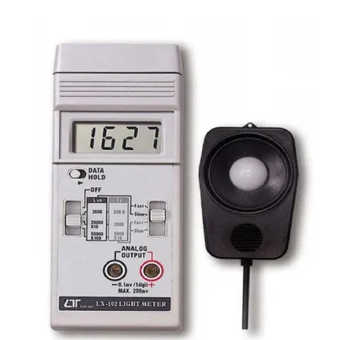 HTC Digital Lux Meter Model LX-102 for Accurate Illuminance Measurement Range of 0 to 200,000 Lux, High Resolution, LCD Display, Data Hold Function, Auto Power-Off for Use in Lighting Design, Quality Control & Environmental Monitoring