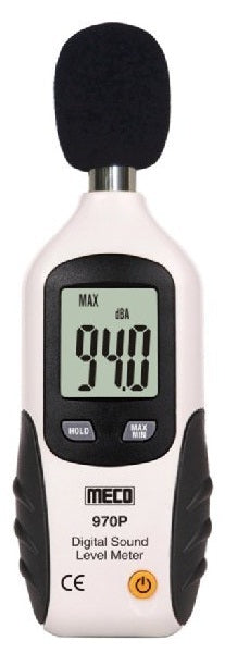 Meco 970P Digital Sound Level Meter 30 dB to 130 dB Range, A-Weighting & C-Weighting, Fast/Slow Response Modes, LCD Display, Data Hold Function, Auto Power Off for Industrial, Environmental, Occupational and Construction Noise Monitoring