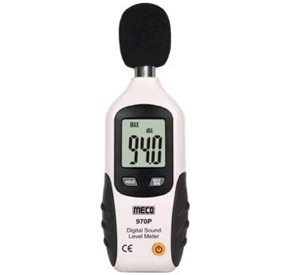 Meco 970P Digital Sound Level Meter 30 dB to 130 dB Range, A-Weighting & C-Weighting, Fast/Slow Response Modes, LCD Display, Data Hold Function, Auto Power Off for Industrial, Environmental, Occupational and Construction Noise Monitoring