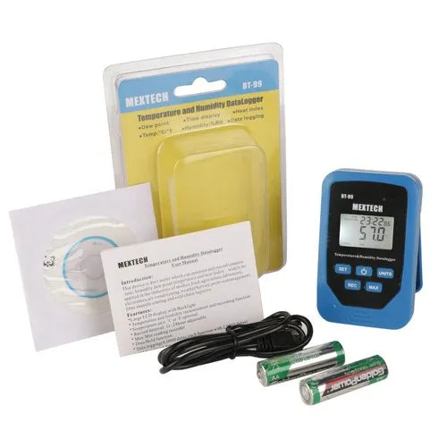 Real Instruments Mextech DT-99 High-Precision Temperature and Humidity Data Logger with Wide Measurement Range, Large Data Storage Capacity, Customizable Sampling Intervals, USB Connectivity, Rechargeable Battery, Real-Time LCD Display & Alarm Indicators