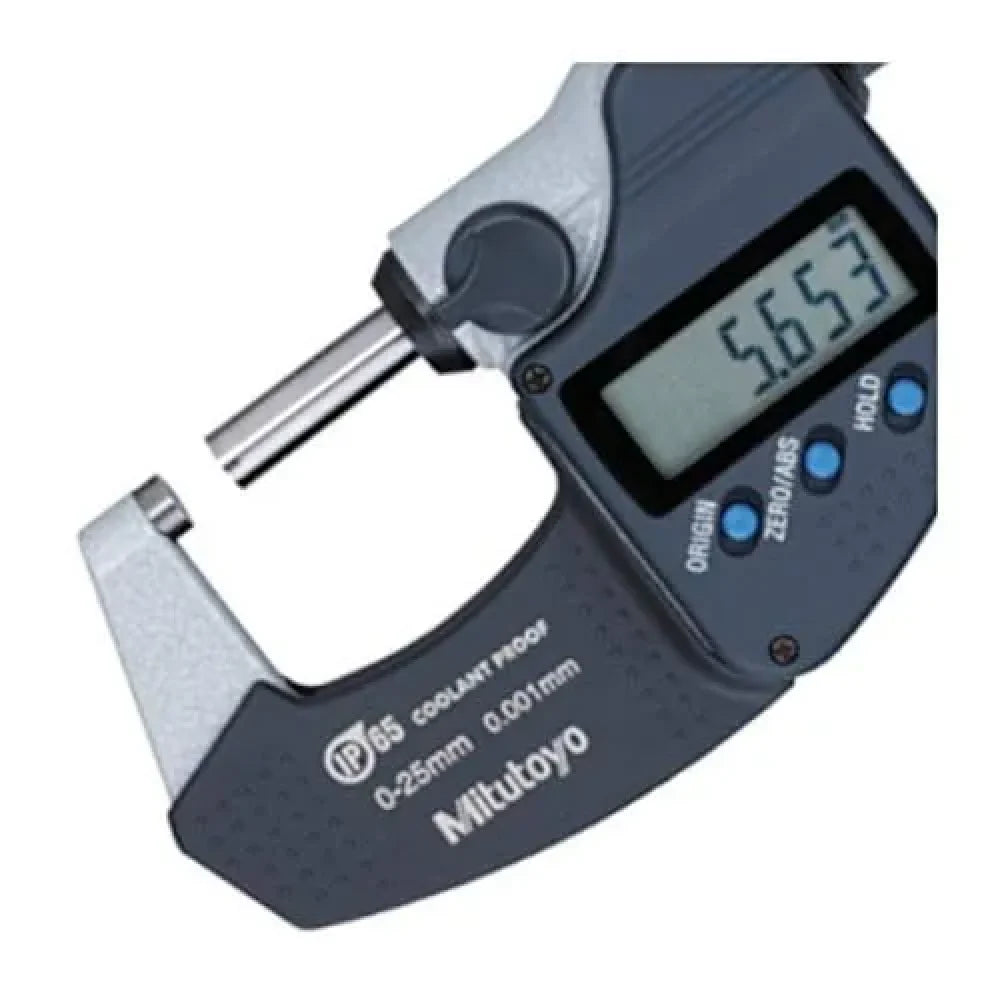 Mitutoyo 293-240-30 Coolant Proof LCD Micrometer, Ratchet Stop, 0-25mm Range, 0.001mm Graduation, -0.001mm Accuracy, Without SPC
