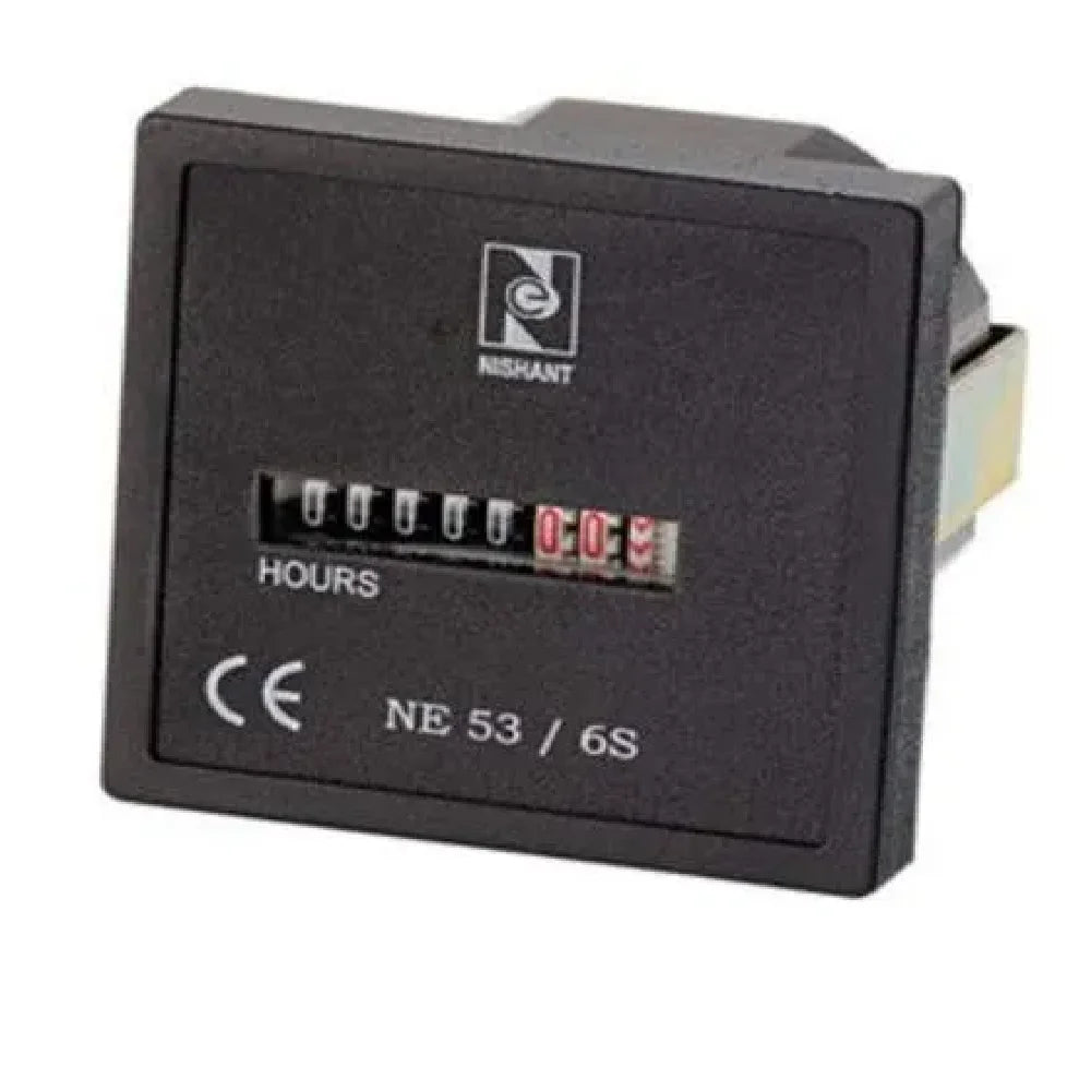 Real Instruments Nishant NE-53/6S Digital Hour Meter with High-Precision Time Recording, 230V AC Operation, Continuous Duty Cycle, Flush Panel Mounting, 99,999.99 Hour Display Capacity, and Robust Design for Industrial Equipment and Machinery Monitoring
