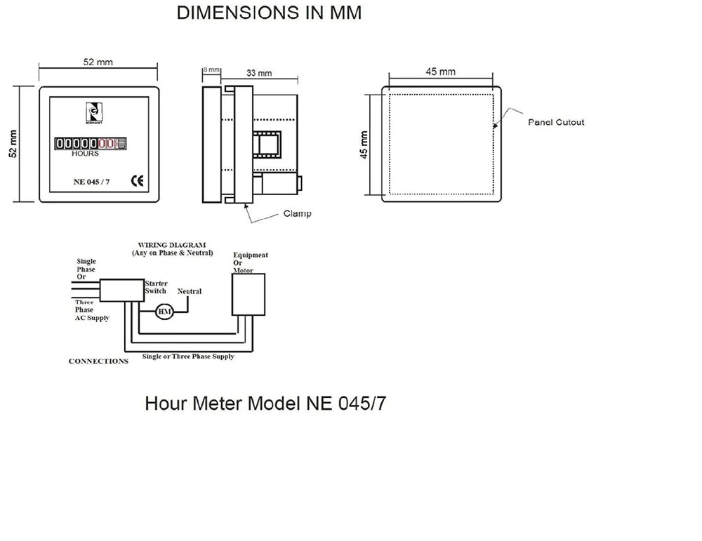 Real Instruments Nishant NE-53/6S Digital Hour Meter with High-Precision Time Recording, 230V AC Operation, Continuous Duty Cycle, Flush Panel Mounting, 99,999.99 Hour Display Capacity, and Robust Design for Industrial Equipment and Machinery Monitoring