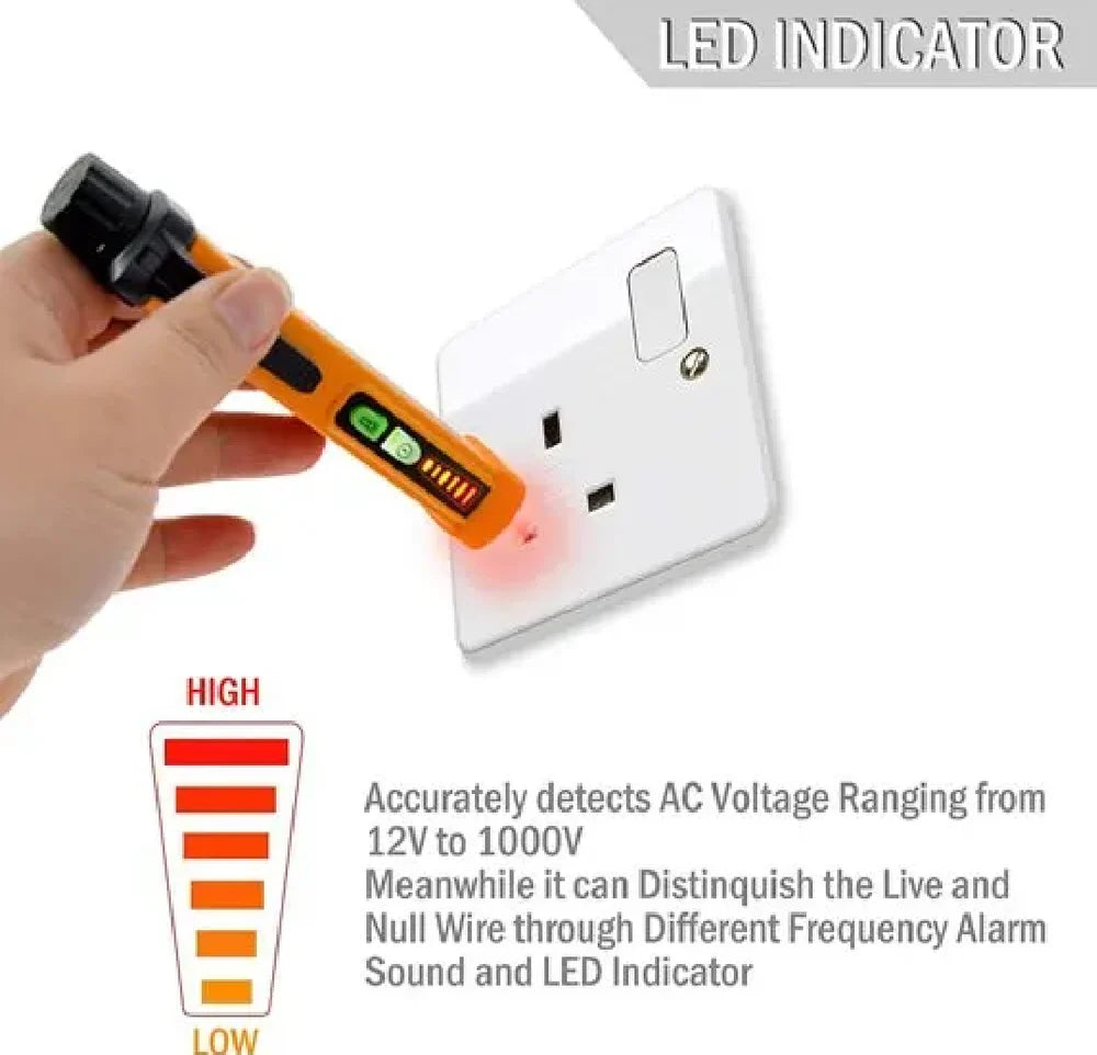 Real Instruments Voltage Tester AC-8 Non-Contact-Based Electrical Tester with AC Voltage Detection Range of 12V to 1000V, LED Indicators, Audible Buzzer, Continuity Test Function, Durable Shock-Resistant Body, and Portable Design for Professional & Home