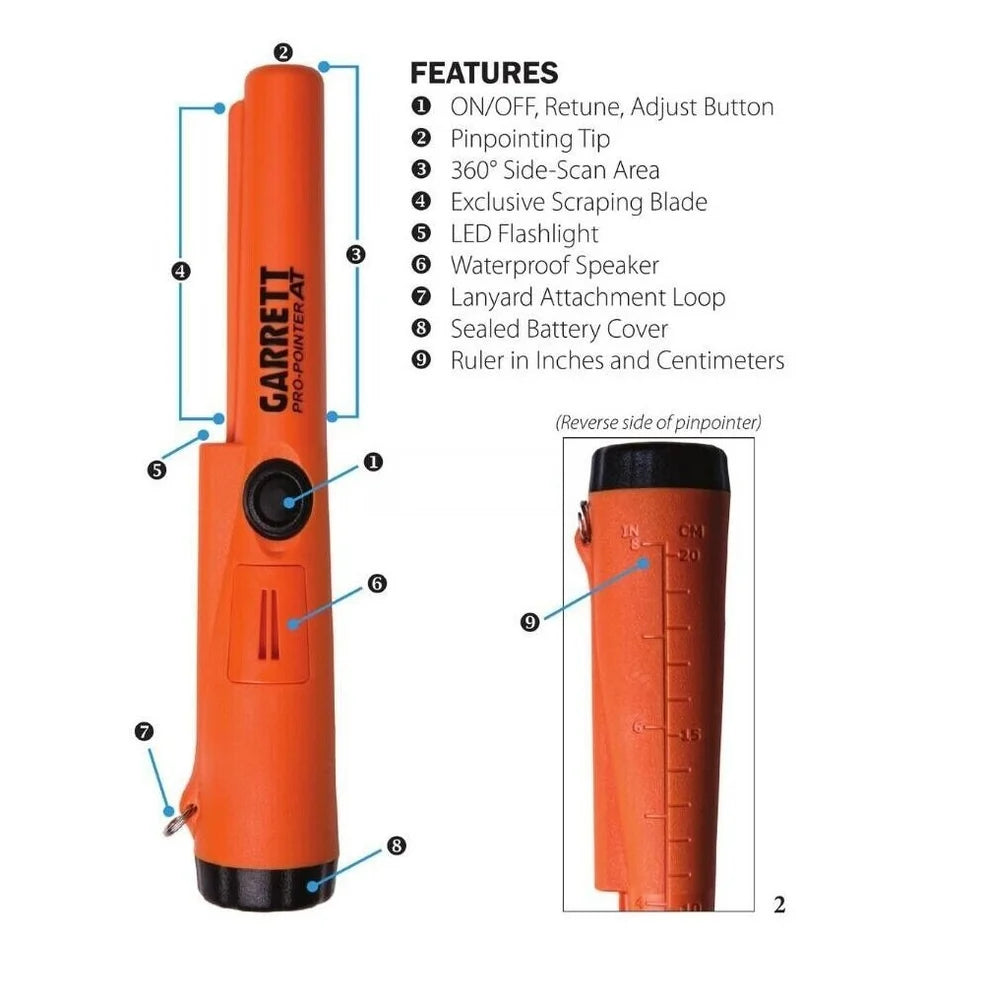Garrett Metal Detector 1140900 Pro-Pointer with Adjustable Sensitivity, 6.5 kHz Frequency, 10-Inch Maximum Detection Depth, Waterproof, Audio & Visual Indicators, Ergonomic Handle, Lightweight for Treasure Hunting, Security & Outdoor Use
