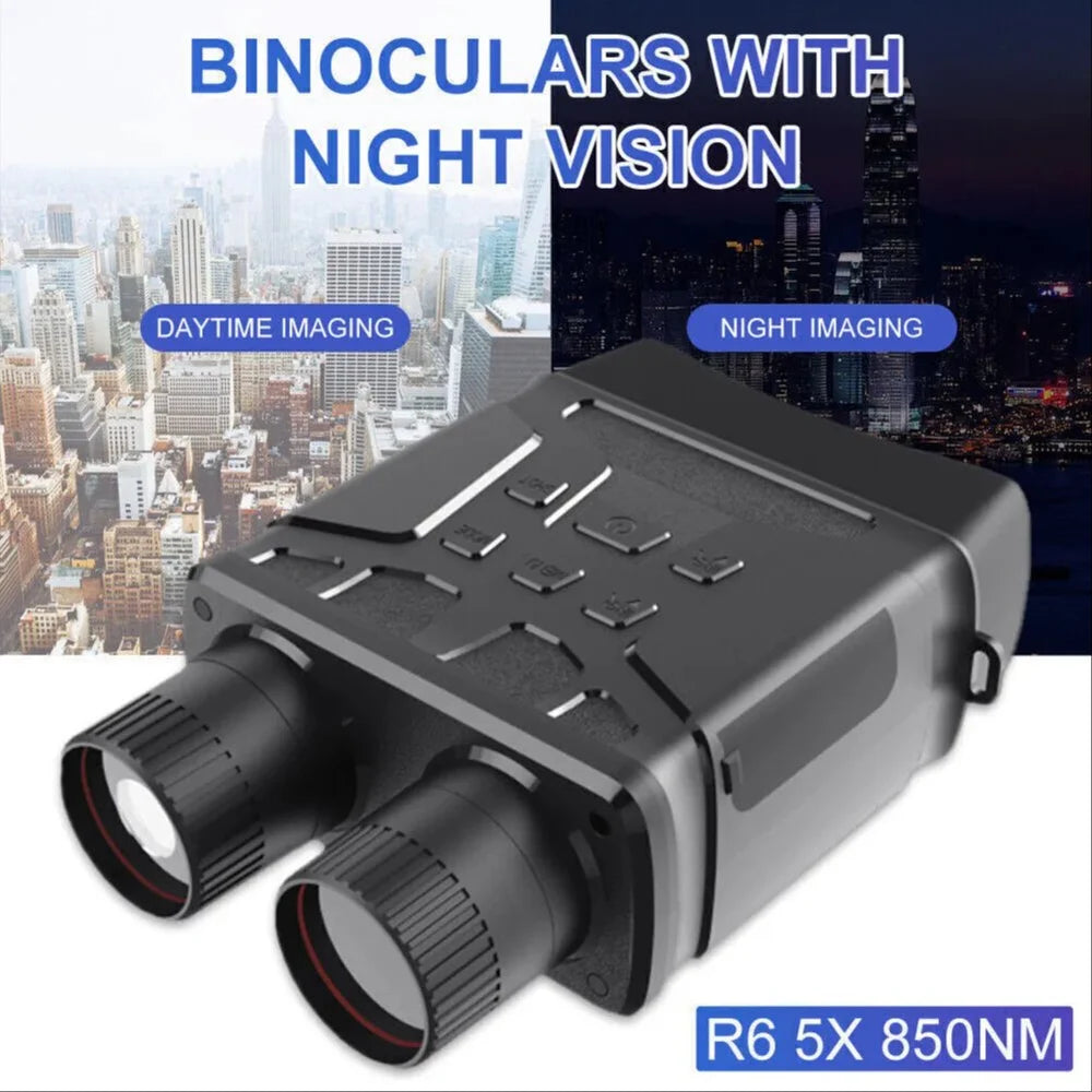 Real Instruments R6 Digital Night Vision Binoculars, 1080p Full HD Photo Night Vision Infrared Optical Binocular 5X Digital Zoom Photo Video Playback Modes 2.4-inch Display 1000ft Viewing Distance Goggles Day & Night Use for Hunting, Camping, Surveillance