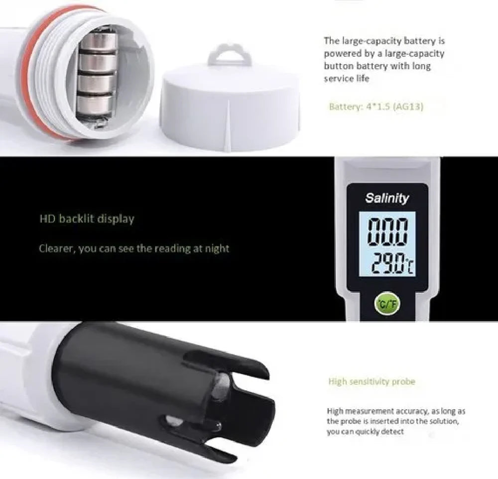 Real Instruments Digital PenType Salinity Meter, Seawater Hydrometer, Salt Content Detection in, for Pools, Drinking Water, Aquarium, SM-01