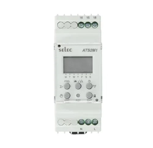 Real Instruments Selec ATS2M1 16 Amp Digital Programmable Timer Switch with Advanced Automation, LCD Display, Multiple ON/OFF Scheduling Modes, Memory Backup, Energy-Efficient Operation & DIN Rail Mounting for Industrial, Commercial & Residential, ATS2M1