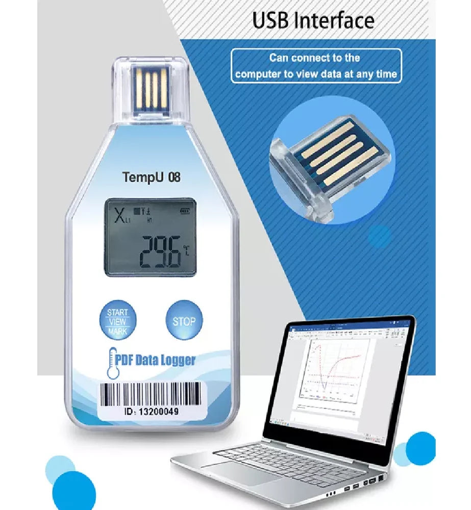 Real Instruments TempU08 High-Precision Temperature Data Logger with Wide Measurement Range, Large Memory Capacity, USB Connectivity, Customizable Sampling Intervals, Alarm Indicators for Cold Chain, Medical, Food and Environmental Monitoring Applications