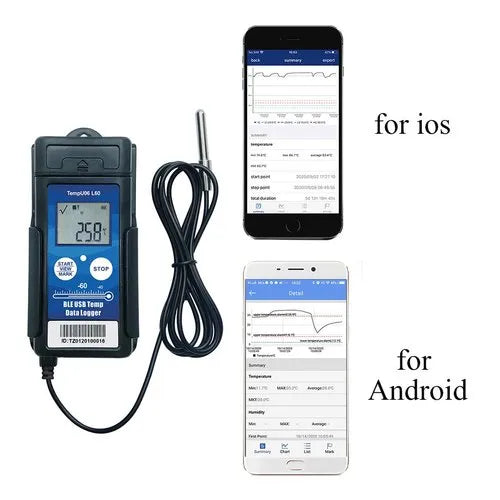 Real Instruments Tempu06 L Temperature Data Logger USB Portable Bluetooth Temperature Recorder Data Recorder Industrial Temperature Measuring Tool for Cold Chain Transport, Tempu06 L