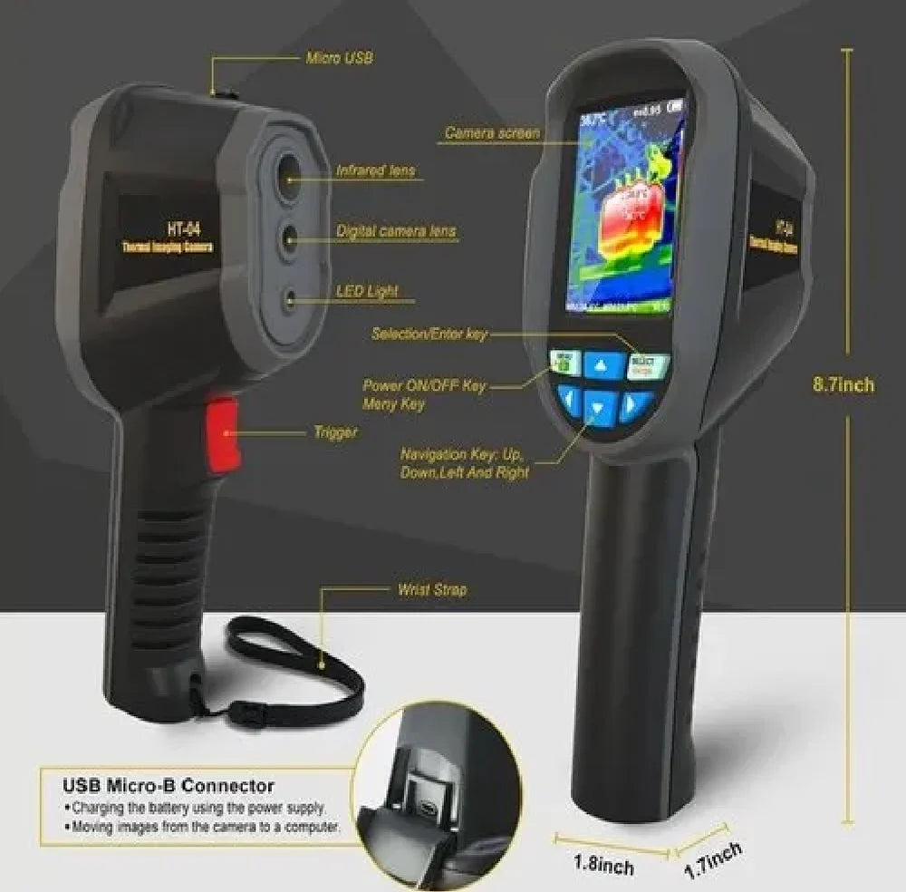 Real Instruments Thermal Imaging Camera HT-04, 220 x 160 Handheld 35200 Pixels Infrared Imaging Device with IP54 Waterproof High Sensitive Sensor, 2 Meter Drop Durability, 2.4" TFT Color Screen Infrared Camera