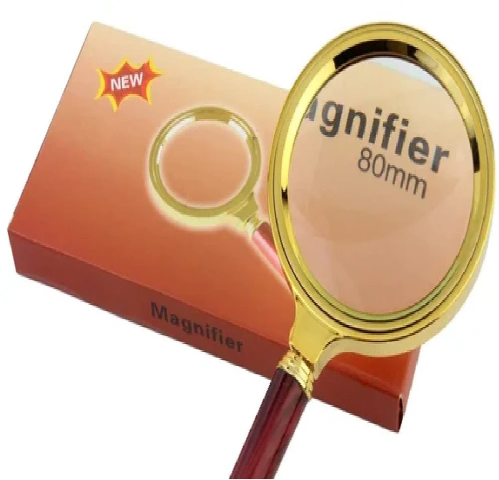 Real Instruments Double Glass 3X High Power Antique Handheld Magnifier Magnifying Glass for Reading, Soldering, jewelries, maps, Great for Gifting (3X, 80MM, Gold + Red)
